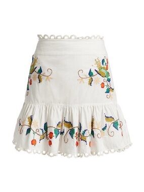 FARM Rio White Mini Skirt with Multicolor Floral Embroidery